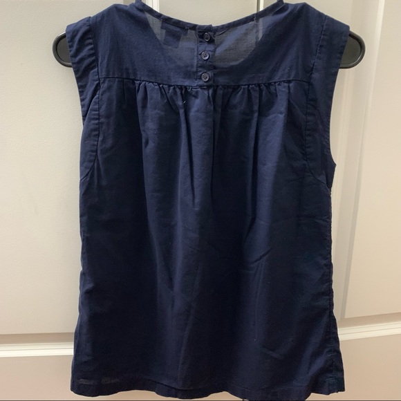 J. Crew—Navy Embroidered Windowpane Sleeveless Top/Tank—Size 0 - Picture 3 of 10